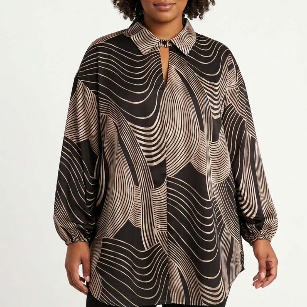 SHEIN CURVE Psychedelic Swirl Tunic Button Front 3XL